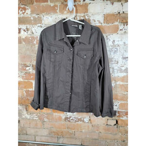 CHICO'S VTG WESTERN TWILL JACKET SANTA‎ FE BROWN ORNATE BUTTONS DESIGN POCKETS